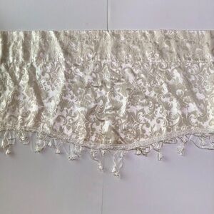 Damask Window Valance Ivory Floral Scalloped Tassels 54" x 18" Curtain Top
